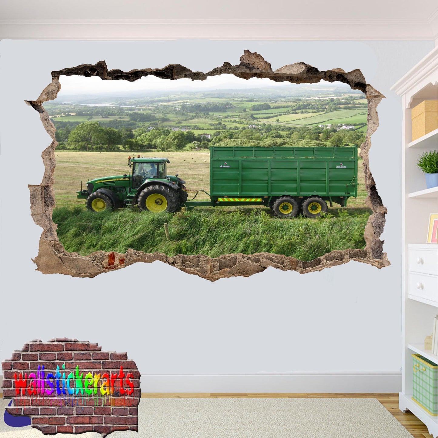 JOHN DEERE TRACTOR AND WAGON WALL STICKER POSTER