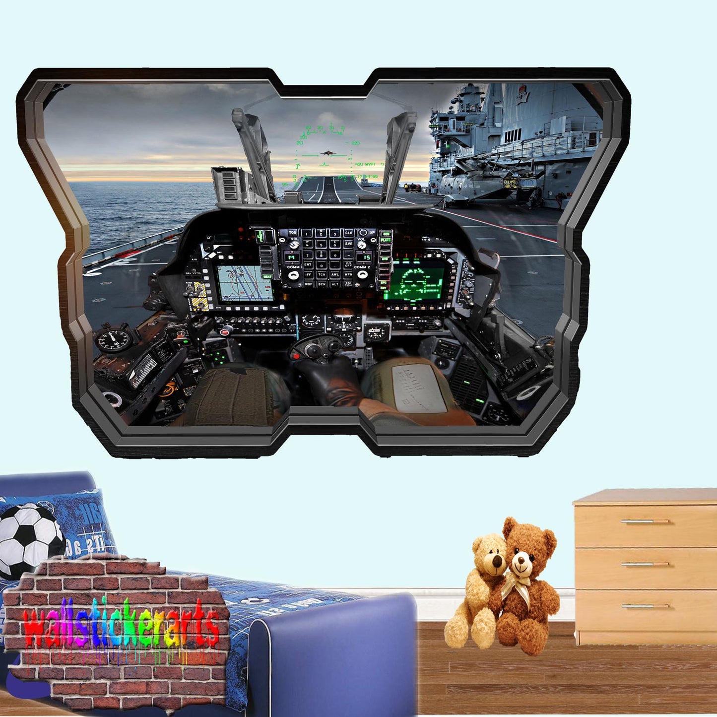 Fighter Jet Plane Cabin Cockpit 3d Art Smashed Effect Wall Sticker Room Office Nursery Shop Decoration Decal Mural ZY4