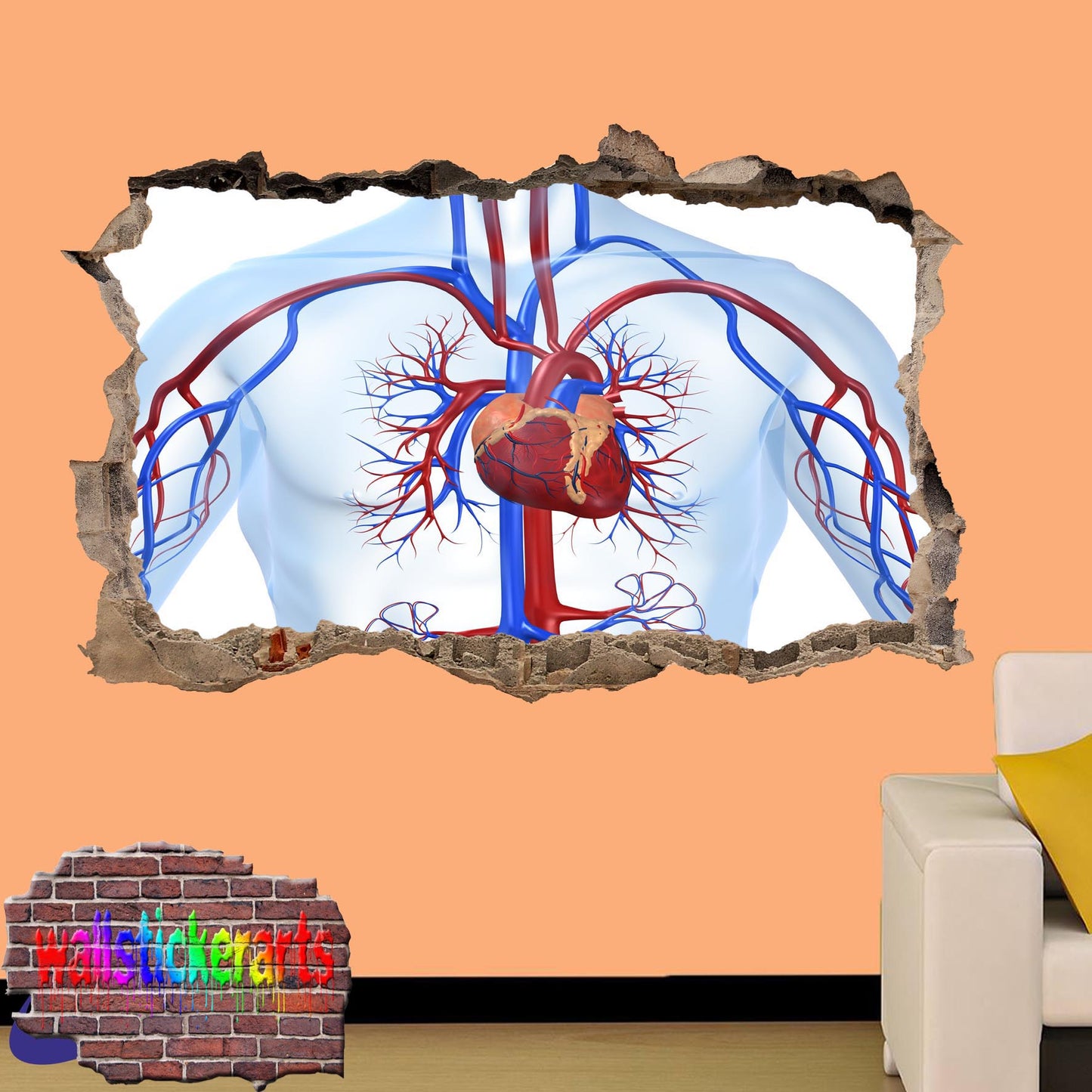 Biology Cardiovascular System Education 3d Art Smashed Effect Wall Sticker Room Office Nursery Shop Decoration Decal Mural ZY9