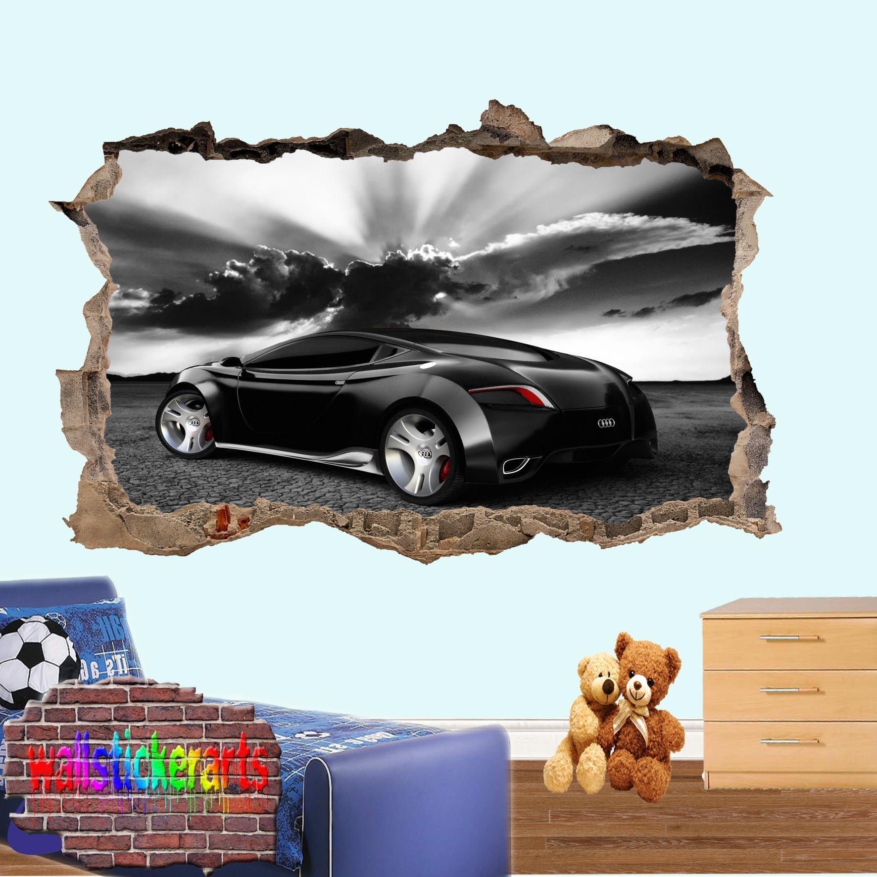 Fast Sports Car 3d Smashed Effect Wall Stickers Room Office Nursery Shop  Decor Decal Mural