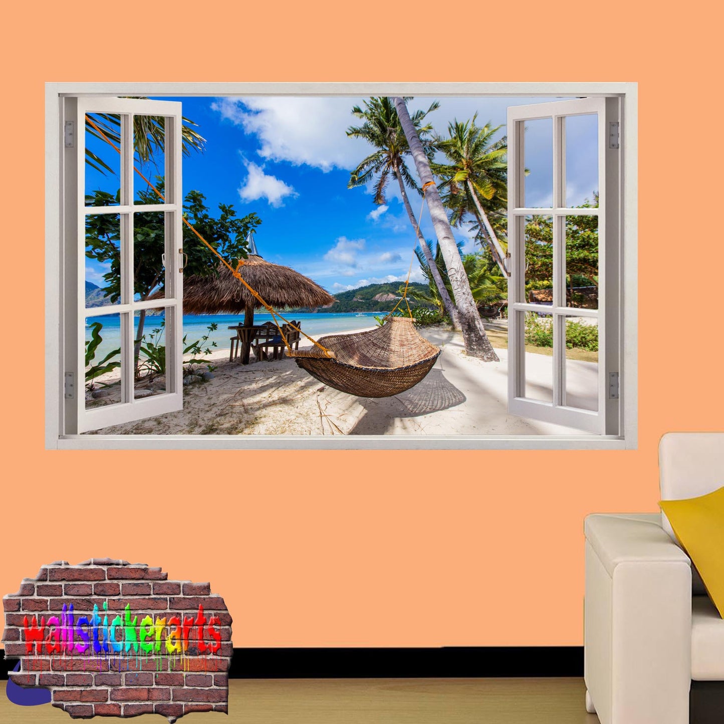 Tropical Beach Palm Trees 3d Art Wall Sticker Mural Room Office Shop Decoration Decal