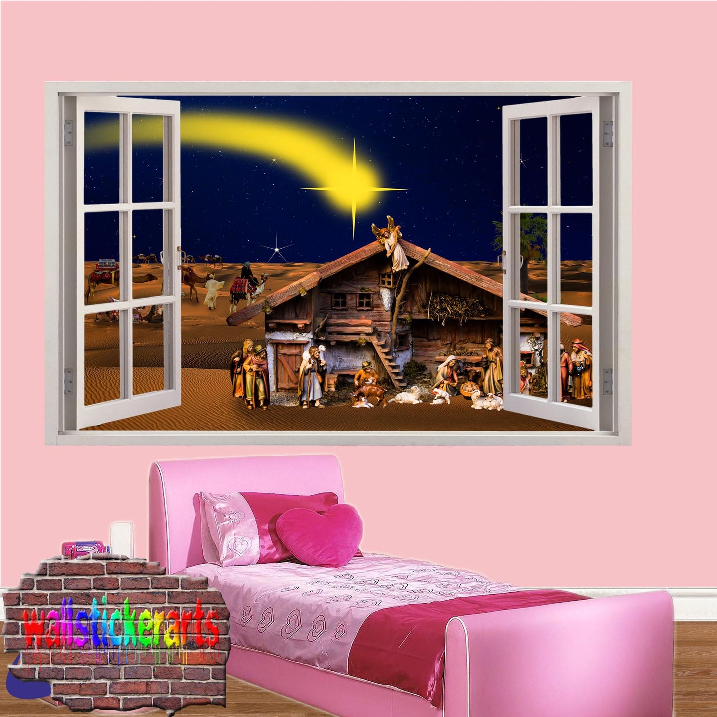 Christianity Christ Baby Jesus Born 3d Art Window Effect Wall Sticker Room Office Nursery Shop Decoration Decal Mural