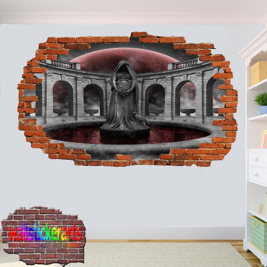 Gothic Fantasy Red Planet 3d Smashed Wall Sticker Room Decoration Decal Mural