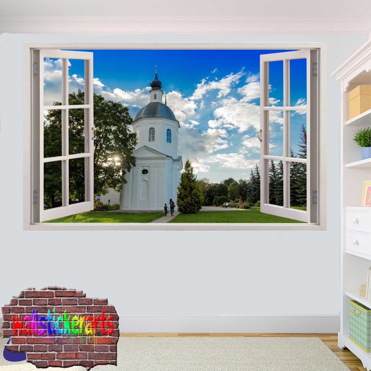 Christianity Christ Church 3d Art Window Effect Wall Sticker Room Office Nursery Shop Decoration Decal Mural