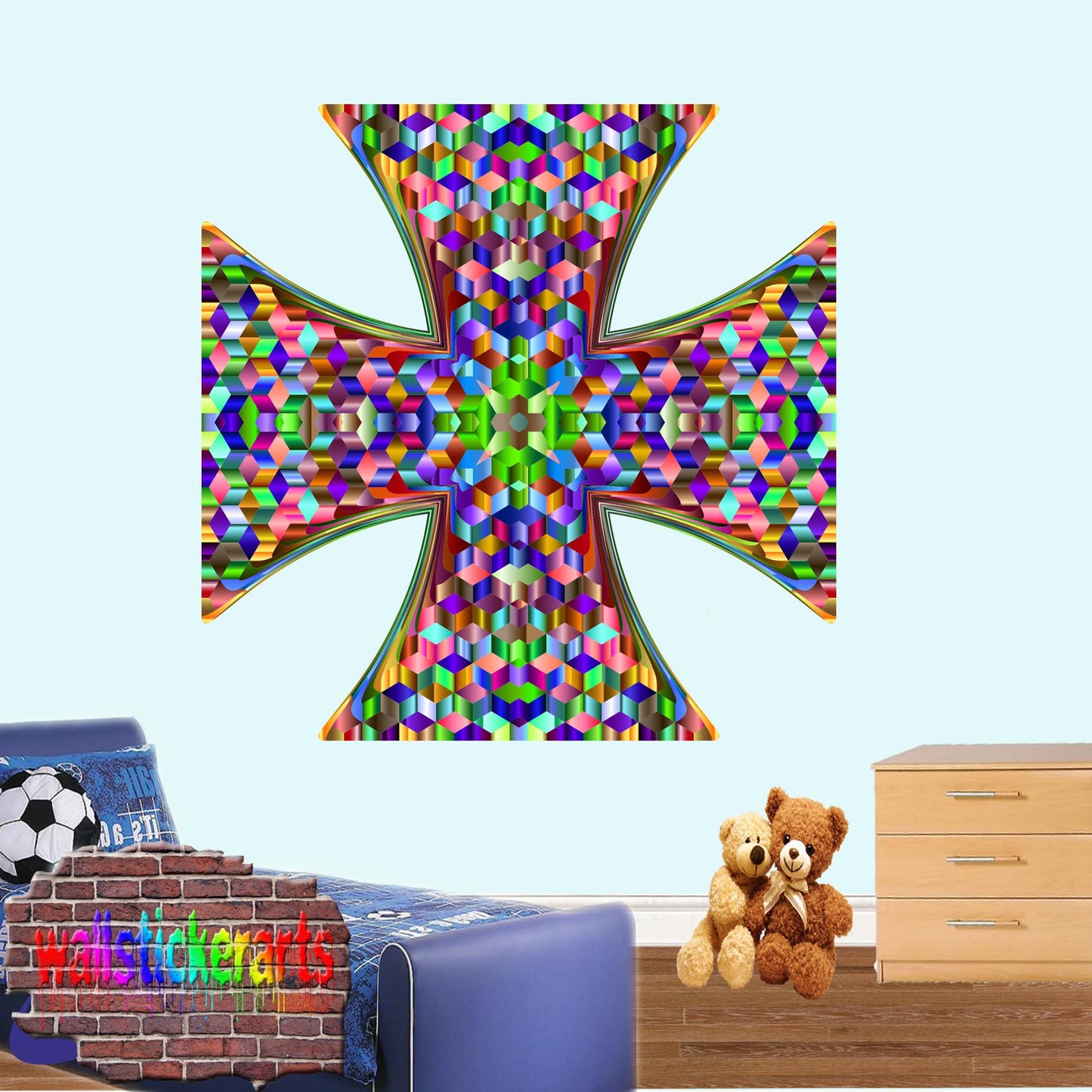 Christianity Christian Cross 3d Art Window Effect Wall Sticker Room Office Nursery Shop Decoration Decal Mural