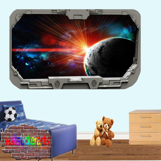 Blue Planet Earth and Sun From Spacecraft Window Wall Sticker Room Decoration Decal Mural