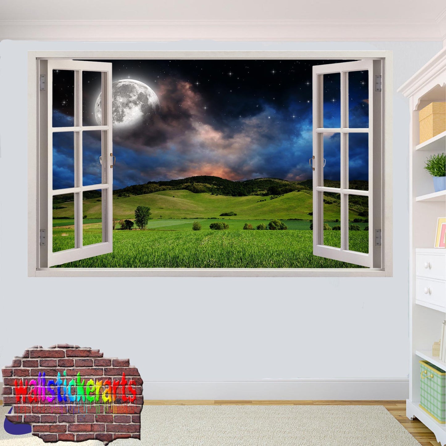 Full Moon Over Fields 3d Art Wall Sticker Mural Room Office Shop Decoration Decal