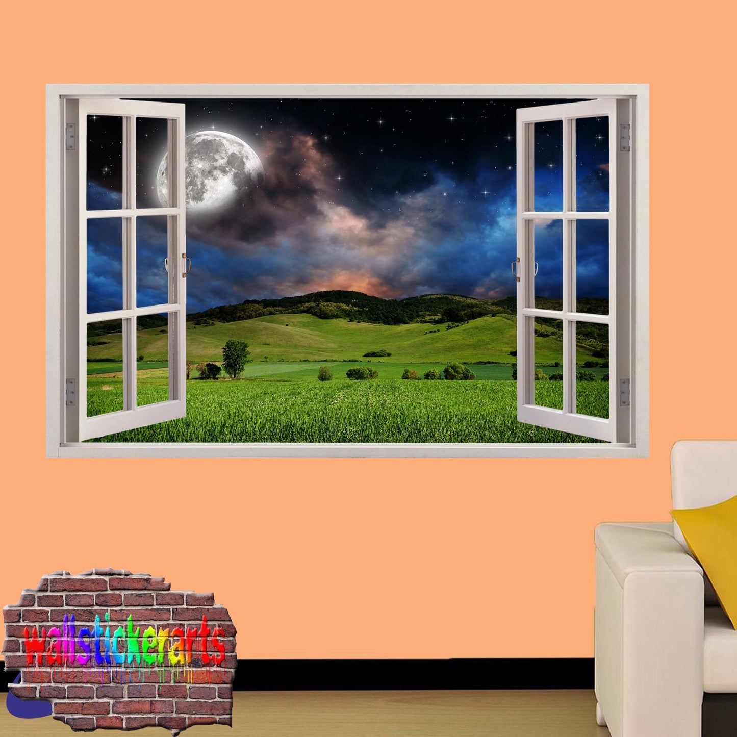 Full Moon Over Fields 3d Art Wall Sticker Mural Room Office Shop Decoration Decal