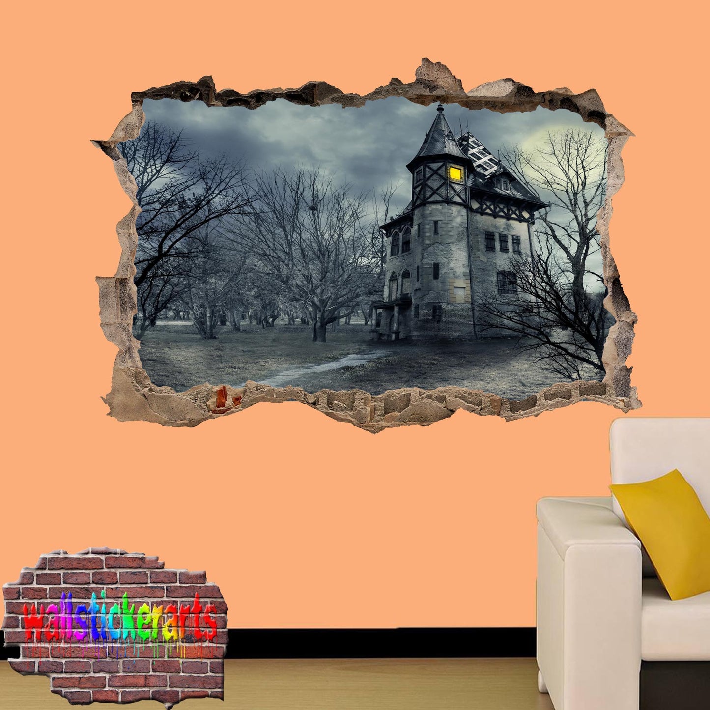 Gothic Castle Horror Goth 3d Smashed Wall Sticker Room Decoration Decal Mural