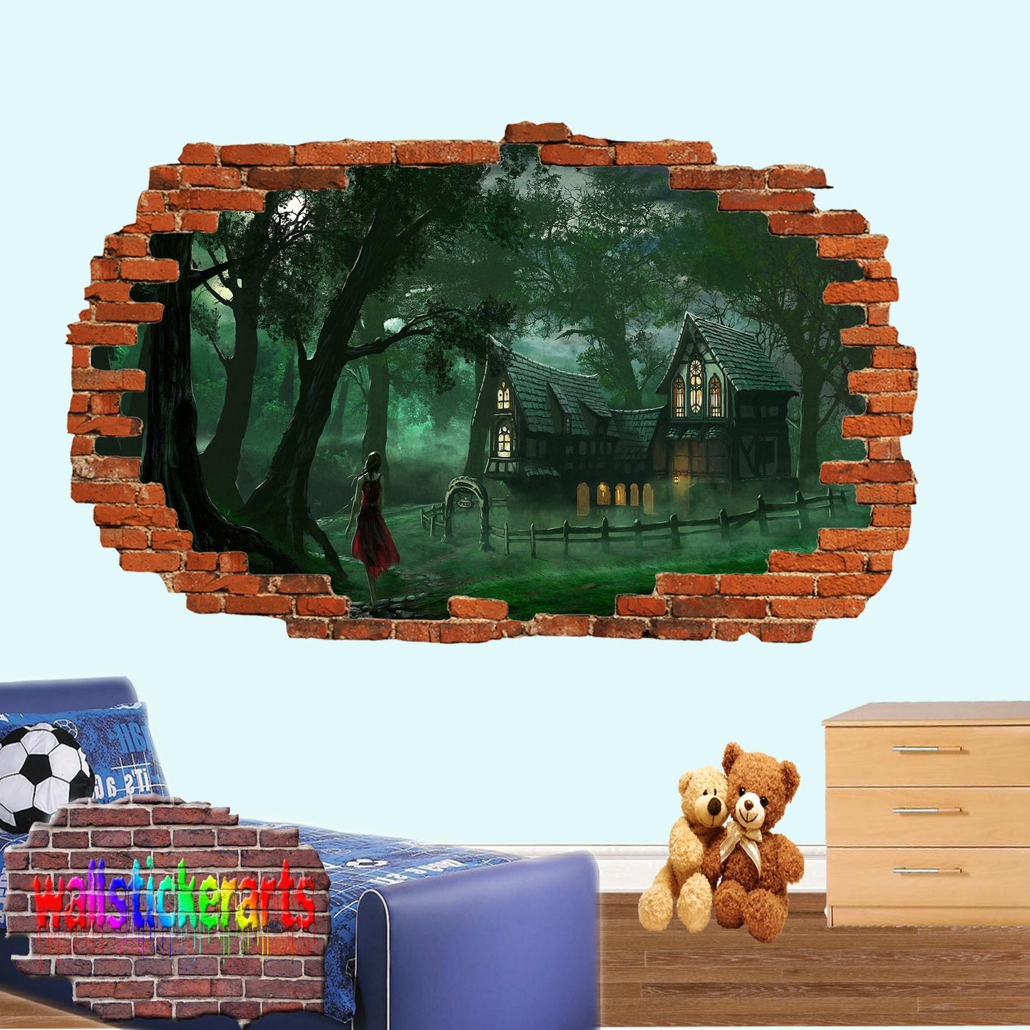 Gothic Ghost House Goth Girl 3d Smashed Wall Sticker Room Decoration Decal Mural