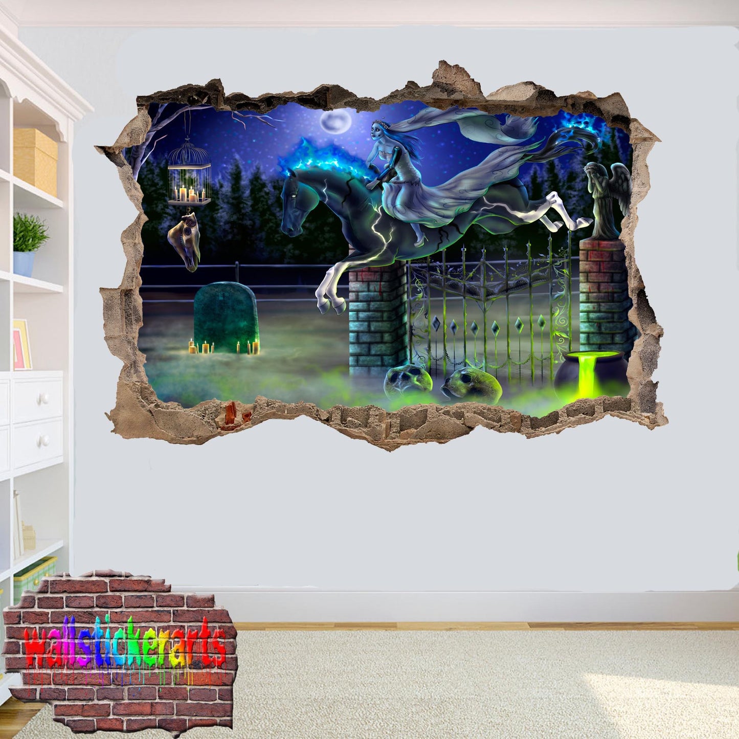 Gothic Graveyard Goth Girl 3d Smashed Wall Sticker Room Decoration Decal Mural