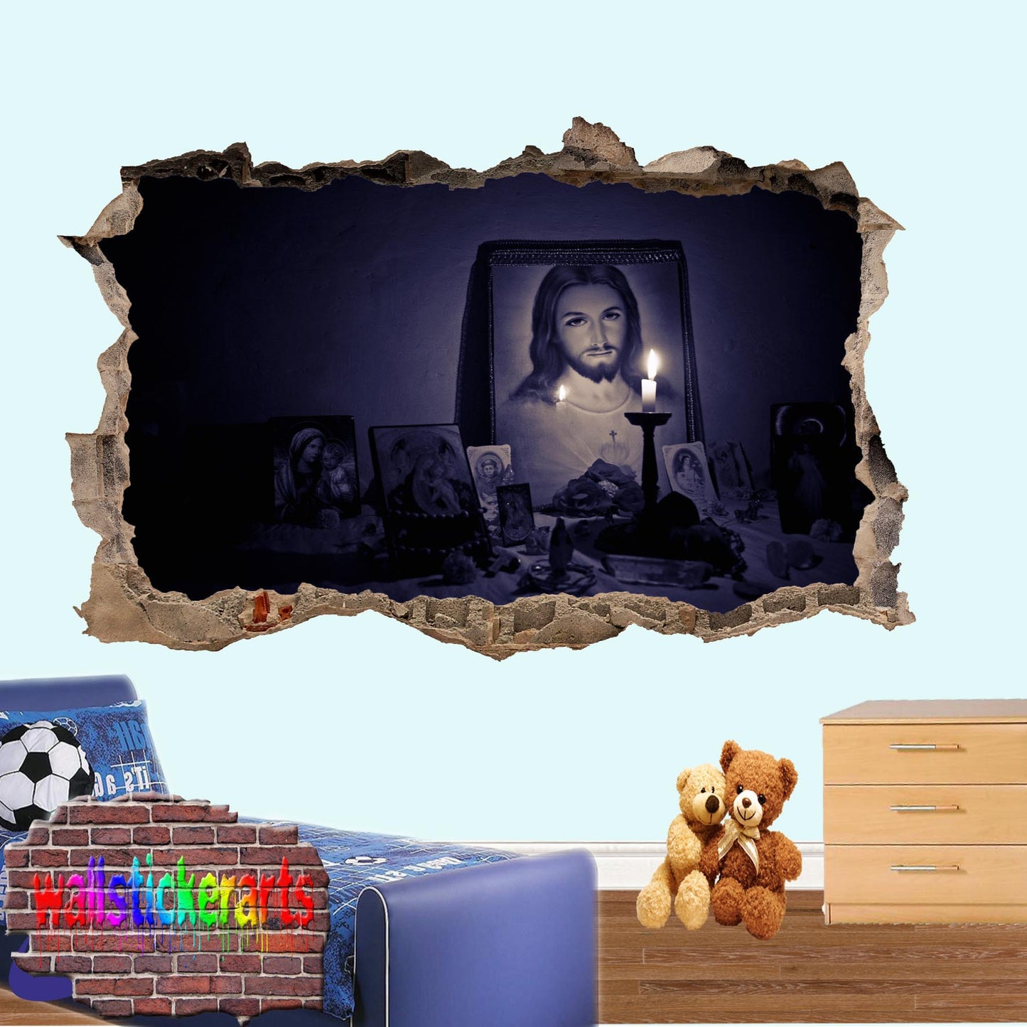 Christianity Christian Jesus 3d Art Smashed Effect Wall Sticker Room Office Nursery Shop Decoration Decal Mural
