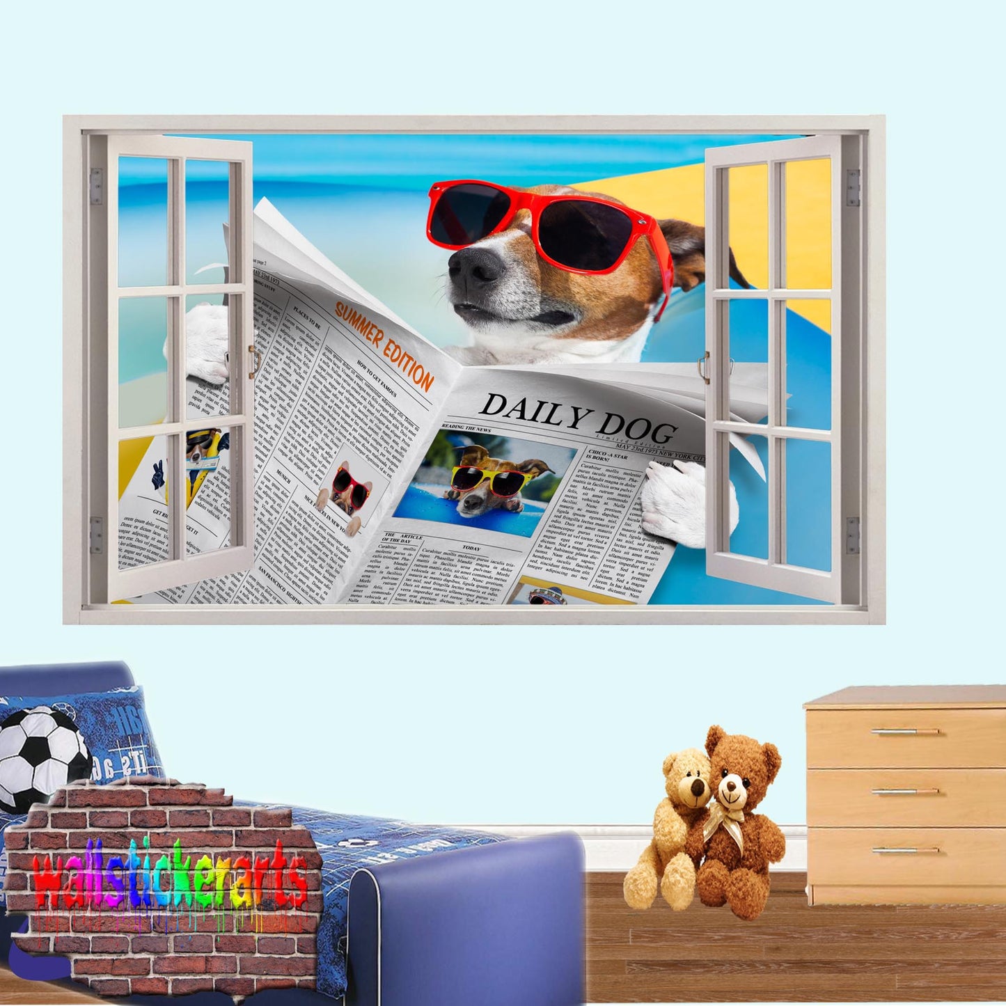 Funny Jack Russell on Holiday 3d Art Wall Sticker Room Office Nursery Shop Decor Decal Mural