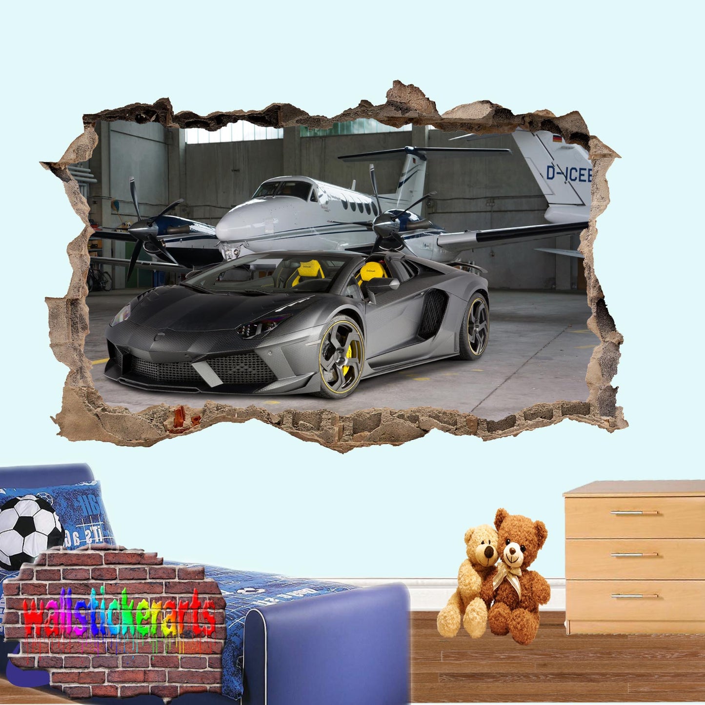 LAMBORGHINI AND JET PLANE WALL STICKER mural decal poster