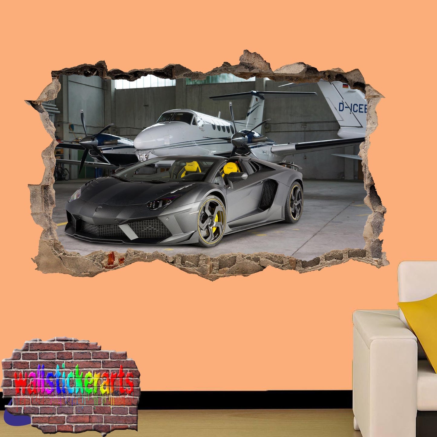 LAMBORGHINI AND JET PLANE WALL STICKER mural decal poster