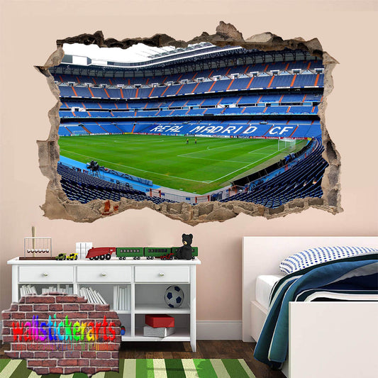 Real Madrid Football Stadium Bernabeu 3d Smashed Wall Sticker Room Decor Decal Mural