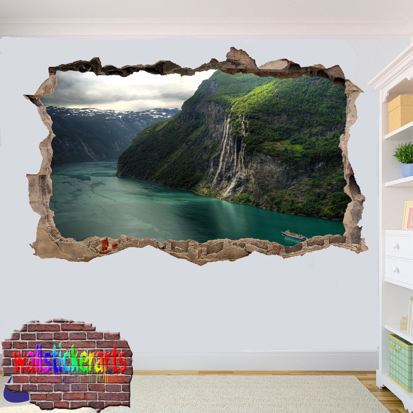 Mountain Waterfall River 3d Art Wall Sticker Mural Room Office Shop Decor Decal
