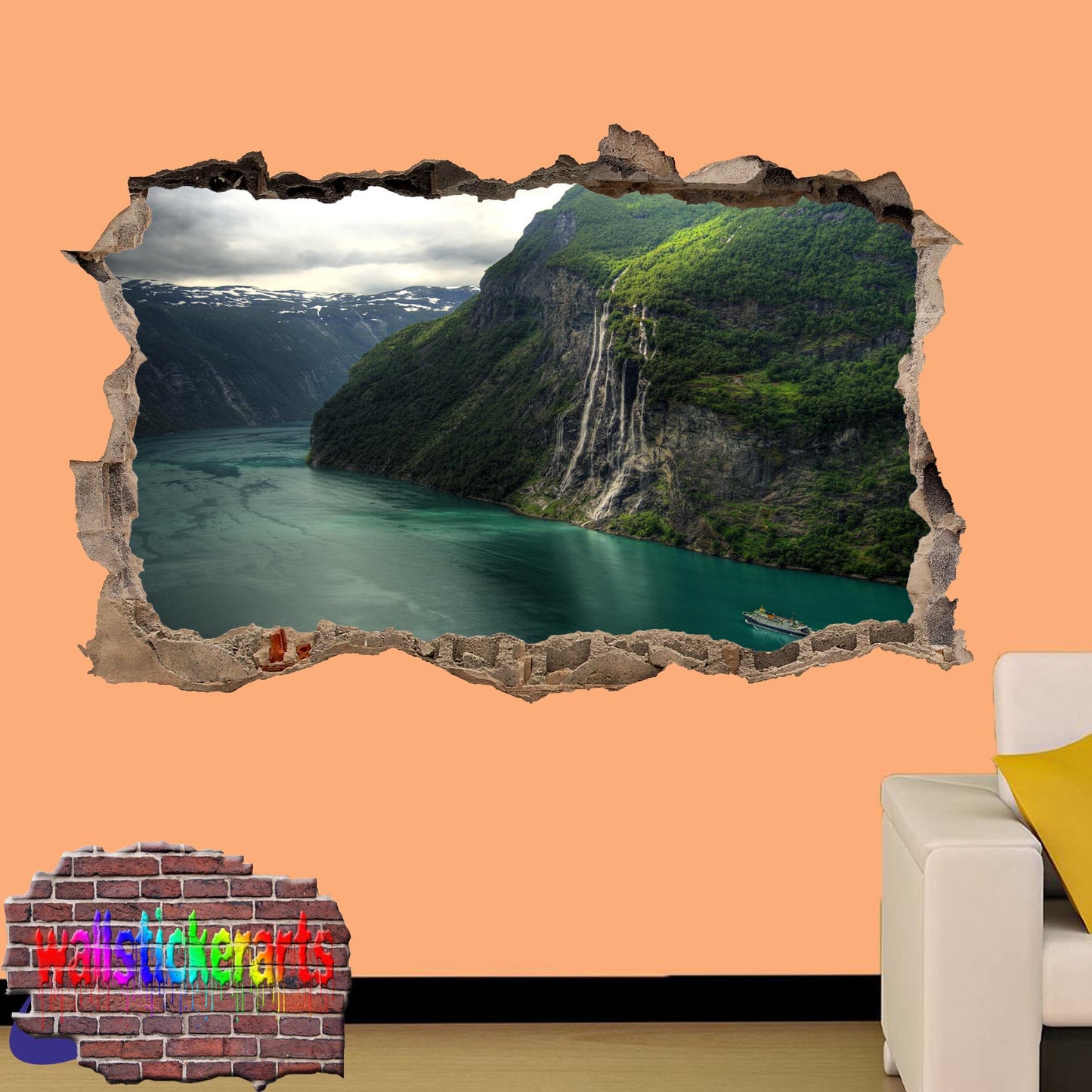 Mountain Waterfall River 3d Art Wall Sticker Mural Room Office Shop Decor Decal
