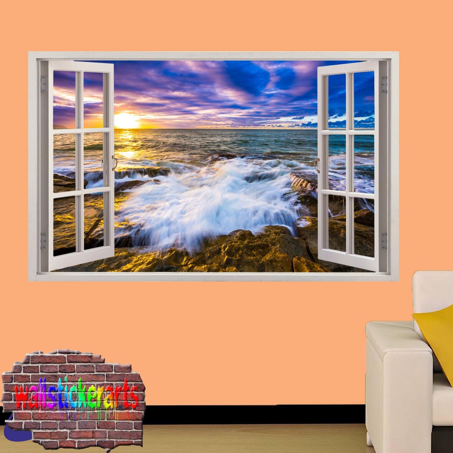 Wave Sea Rocks Sunset 3d Art Wall Sticker Mural Room Office Shop Decor Decal