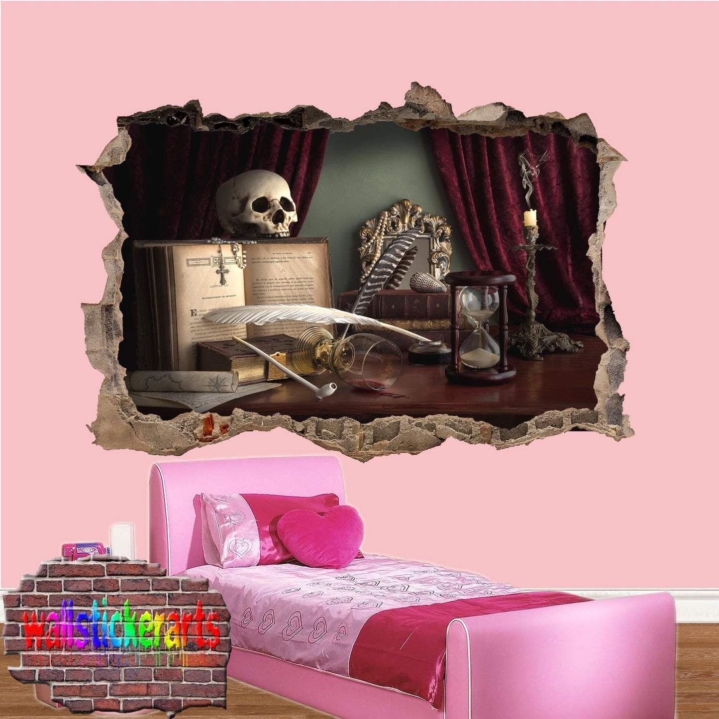 Gothic Skull Red Velvet 3d Smashed Wall Sticker Room Decoration Decal Mural