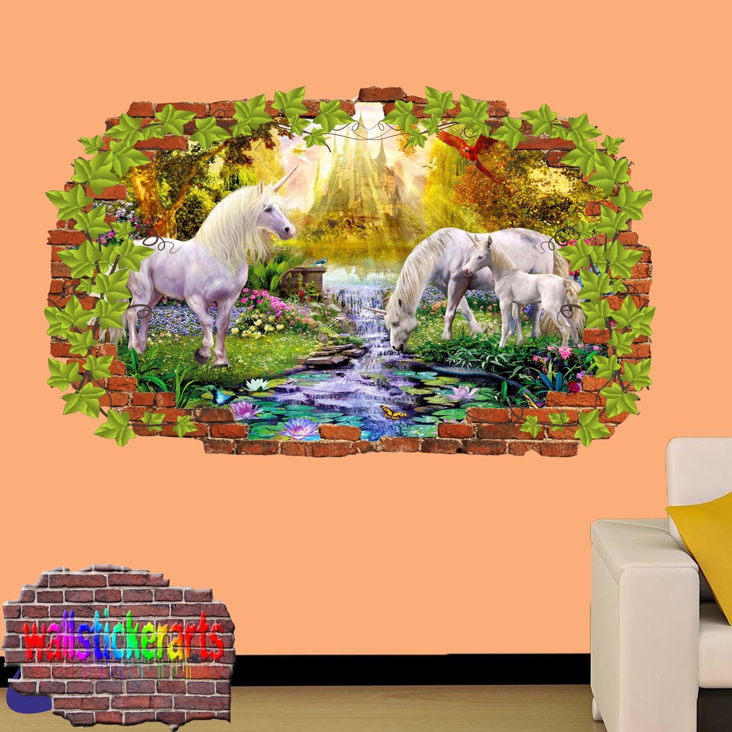 Unicorns Fanyasy Forest Art 3d Ivy Wall Sticker Girls Room Decoration Decal Mural