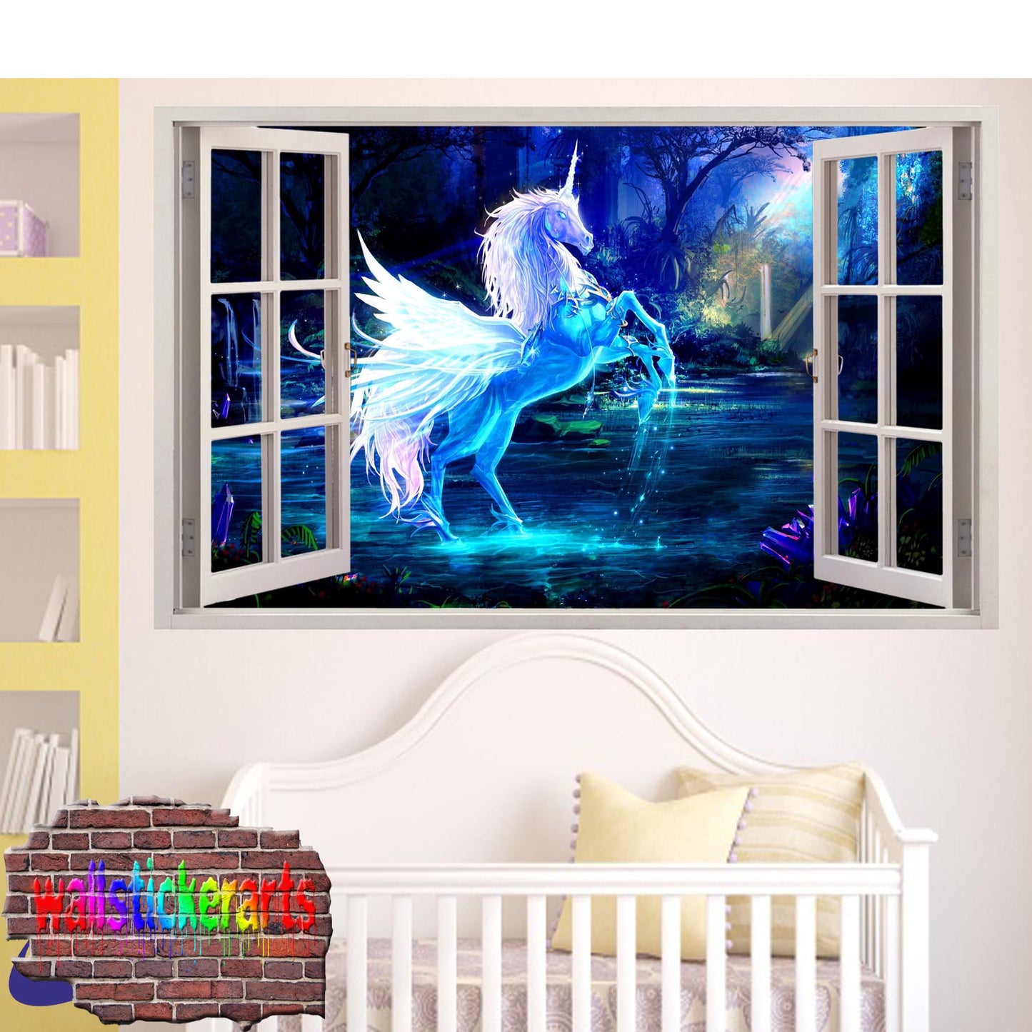 Crystal Unicorn in Dreamland Forest 3d Window Wall Sticker Room Decor Decal Murals