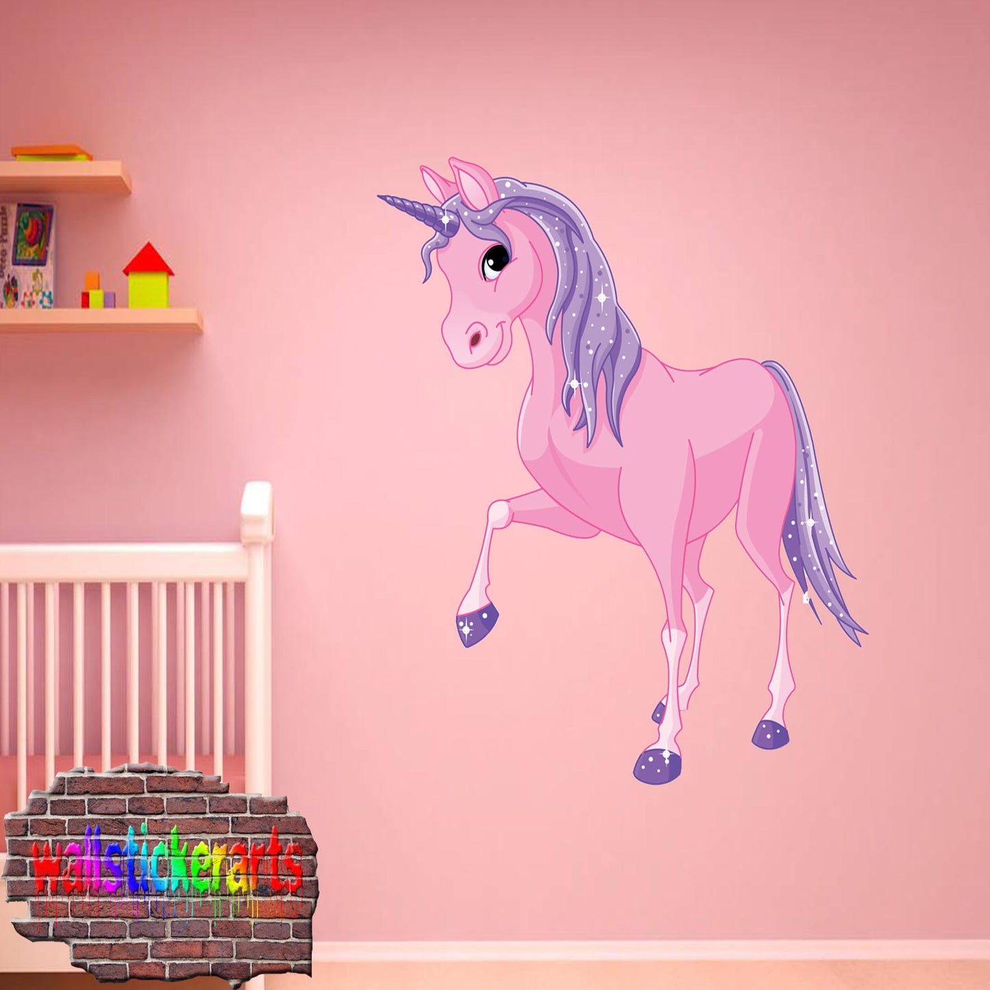 Classy Pink Unicorn 3d Smashed Wall Sticker Girls Room Decoration Decal Murals