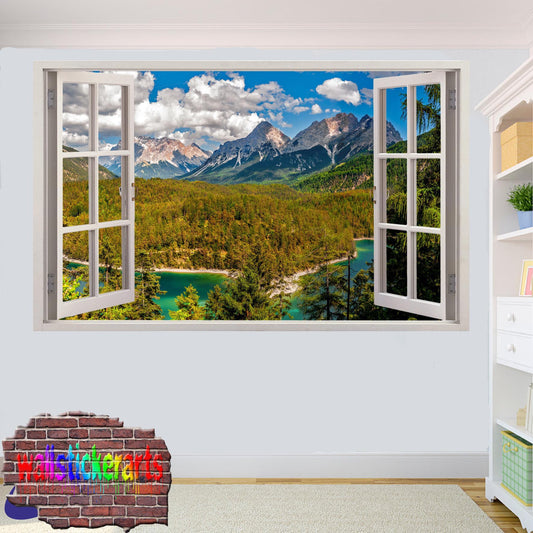 River Lake Mountains 3d Window Wall Sticker Room Decor Decal Mural YA1