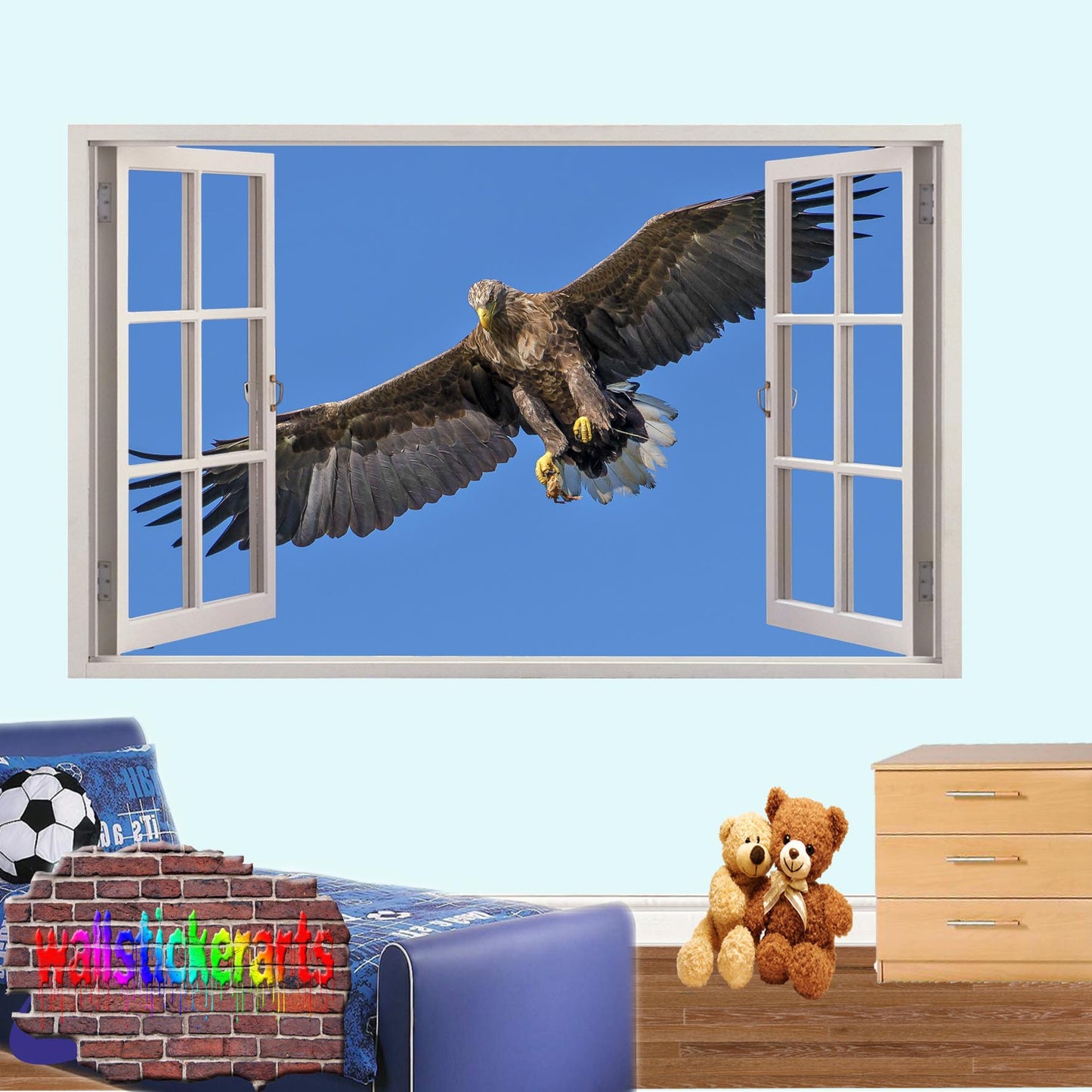 Eagle Flying on Blue Sky 3d Window Wall Sticker Room Decoration Decal Mural YA3