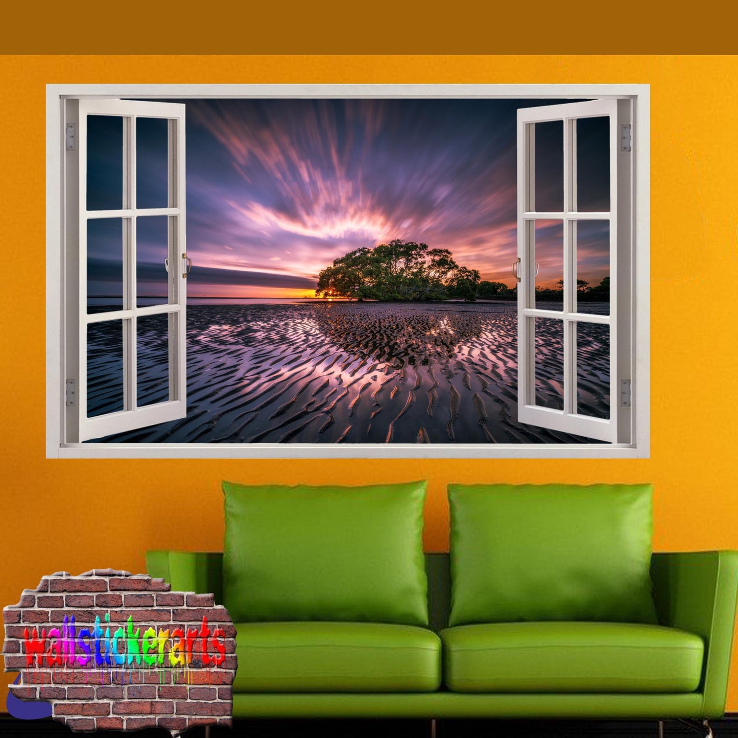 Sea Sand Majestic Sunset 3d Window Wall Sticker Room Decoration Decal Mural YA5
