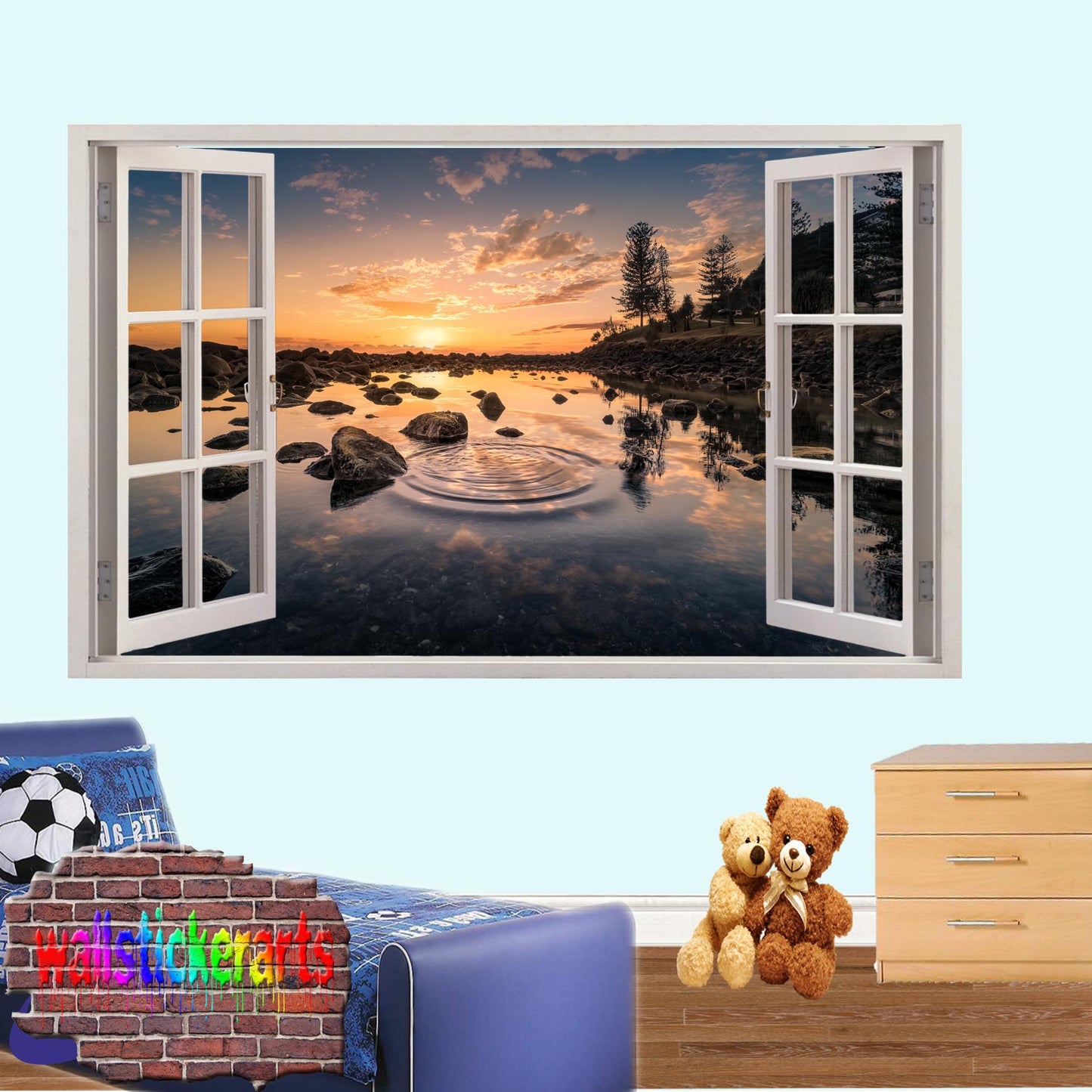 Lake Rock Majestic Sunset 3d Window Wall Sticker Room Decoration Decal Mural YA6