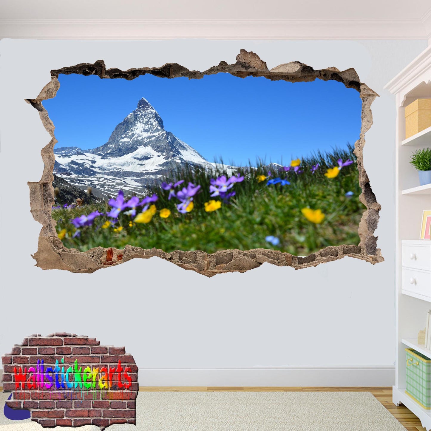 Snow Flowers Mountain 3d Smashed Wall Sticker Room Decoration Decal Mural YA8