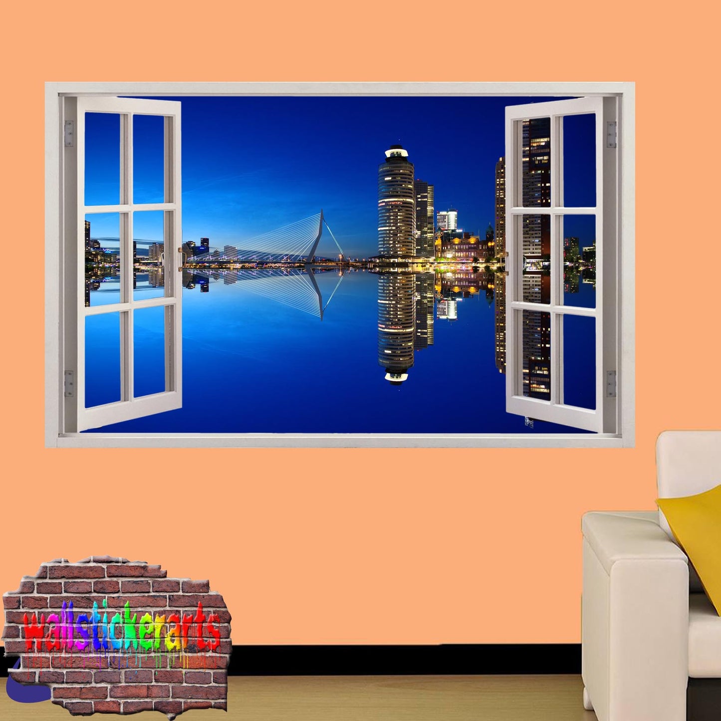 Skyscrapers Night View 3d Window Wall Sticker Room Decoration Decal Mural YA9