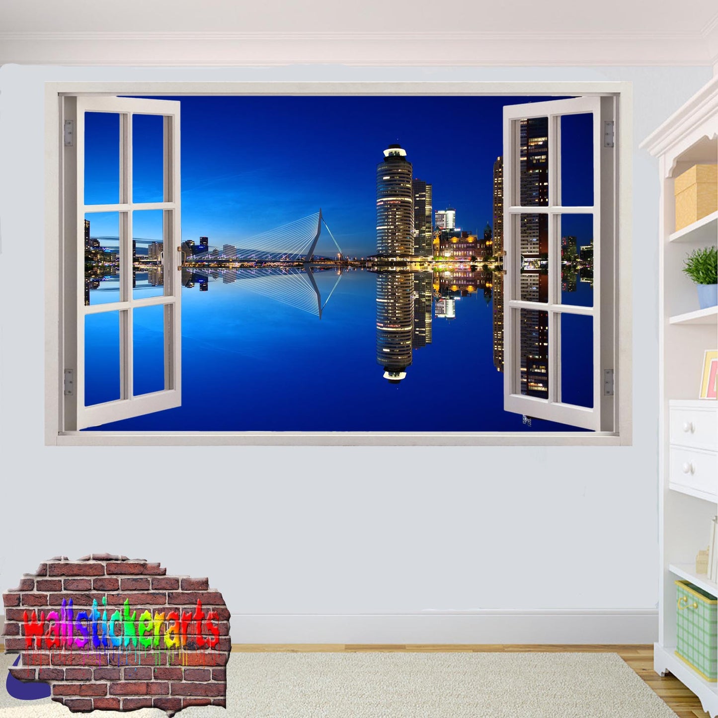 Skyscrapers Night View 3d Window Wall Sticker Room Decoration Decal Mural YA9