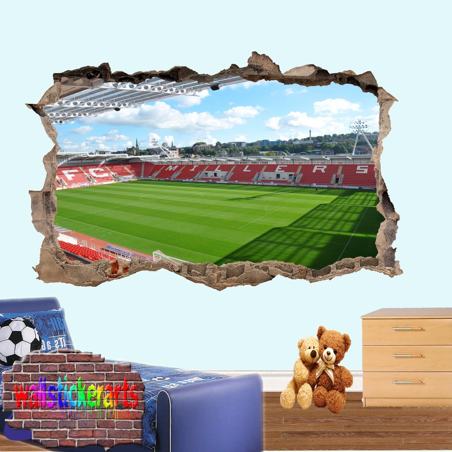 Rotherham Football Stadium New York 3d Smashed Wall Sticker Room Decor Decal Mural ZA5