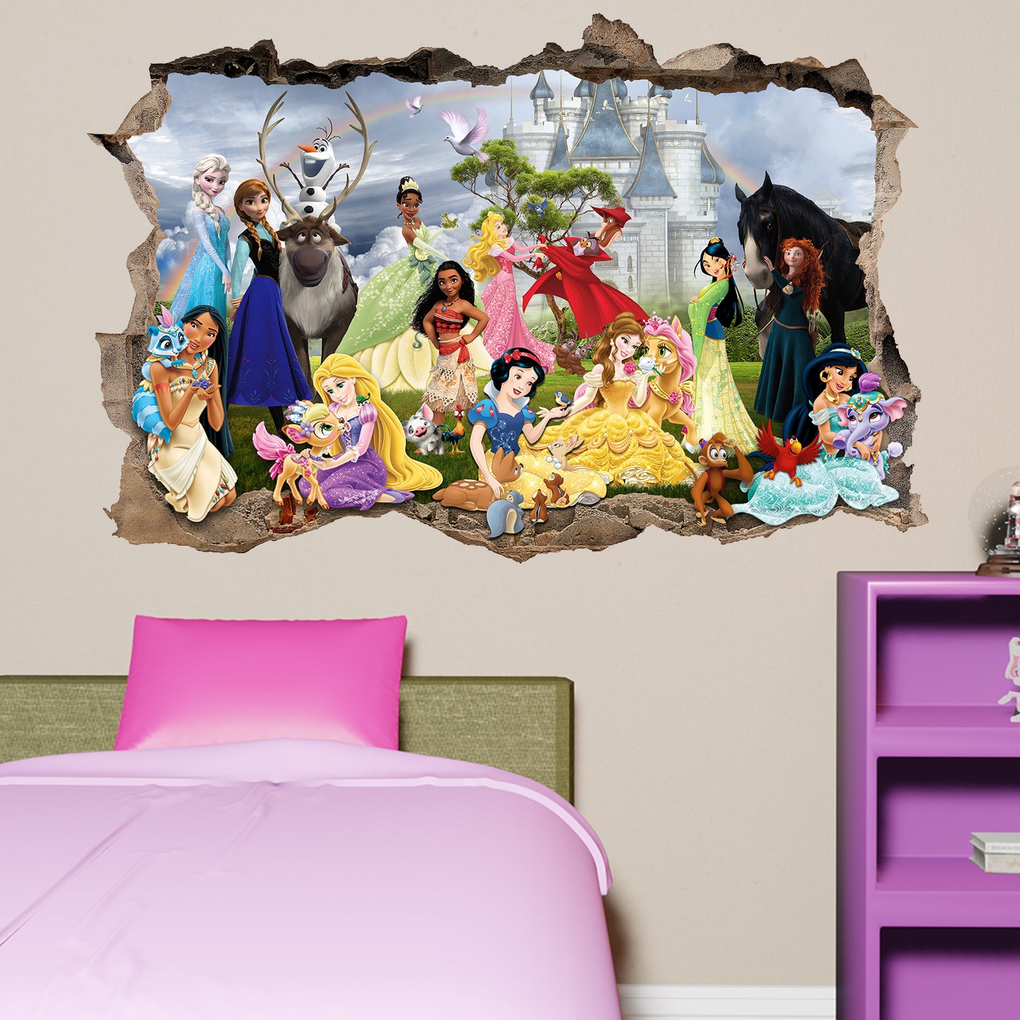 Disney Castle Princess Characters and Pets Wall Sticker Art Poster Decal Mural  Nursery Girls Room Decor 1083