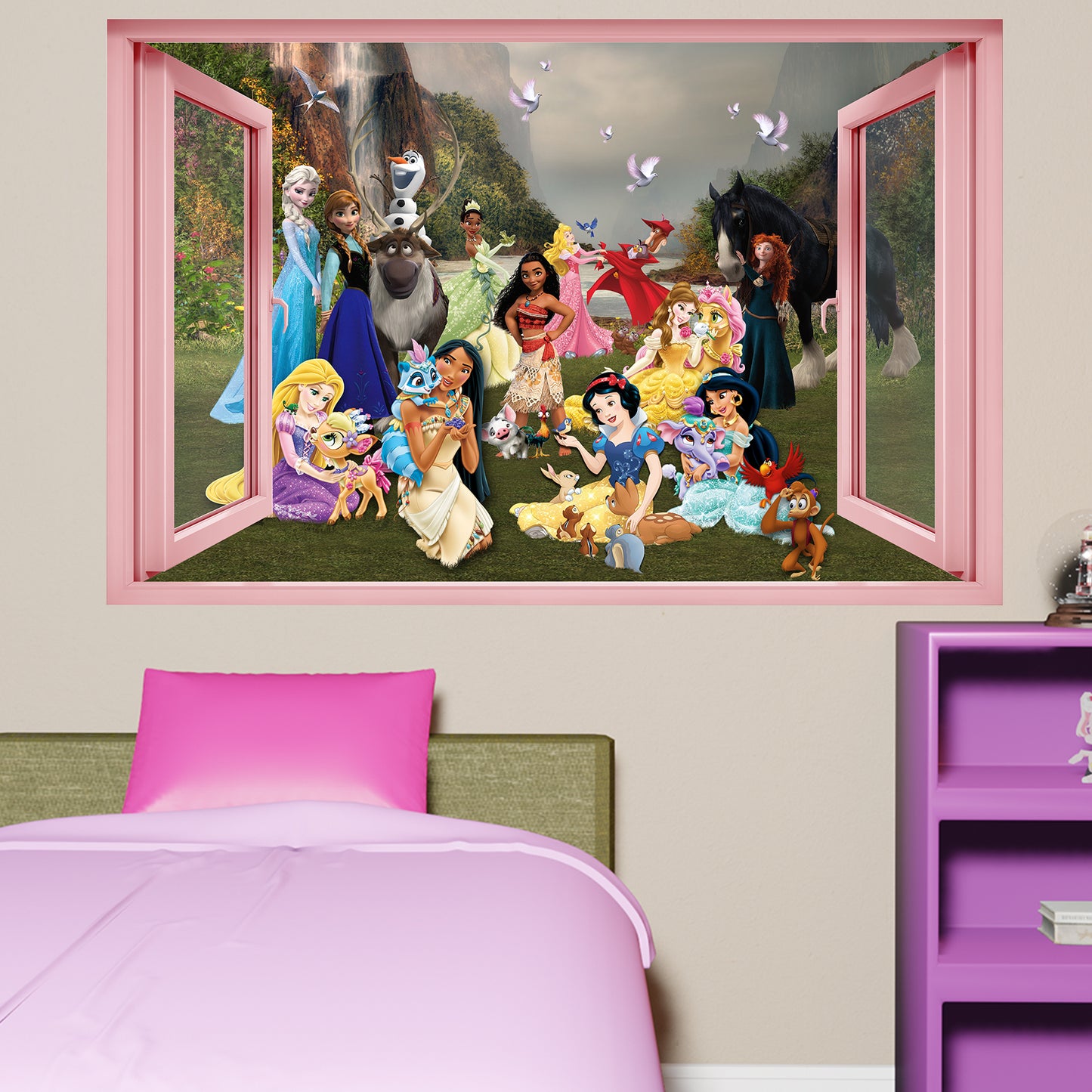 Princess Characters Pets and Fairies Wall Sticker Art Poster Decal Mural  Nursery Girls Bedroom Decor 1086