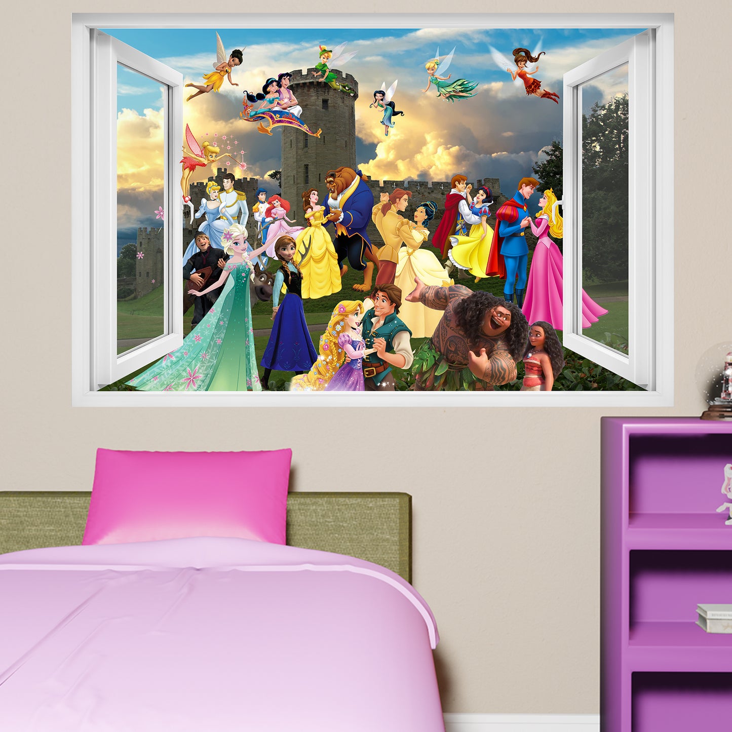 Castle Princess and Prince Characters Fairies Wall Sticker Art Poster Decal Mural  Nursery Bedroom Decor 1089