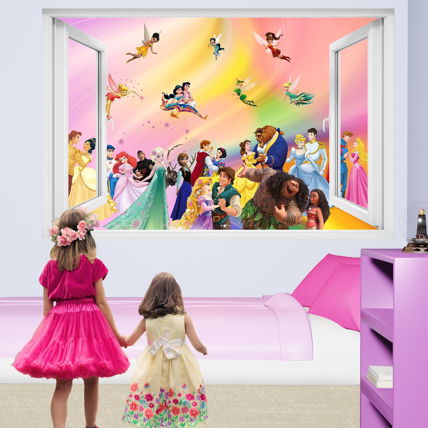Rainbow Princess and Prince Characters Big Wall Sticker Art Poster Decal Mural  Nursery Bedroom Decor 1092