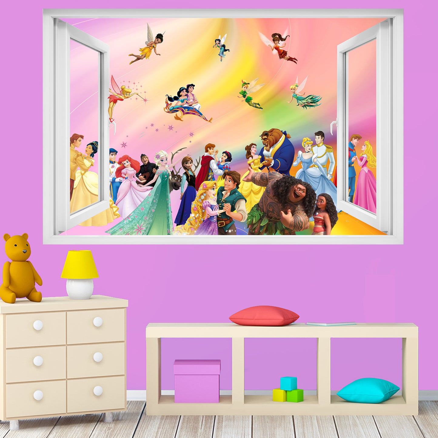 Rainbow Princess and Prince Characters Big Wall Sticker Art Poster Decal Mural  Nursery Bedroom Decor 1092