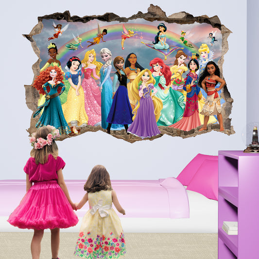 Rainbow Princess Characters Fairies Wall Sticker Art Poster Decal Mural  Nursery Bedroom Decor 1093
