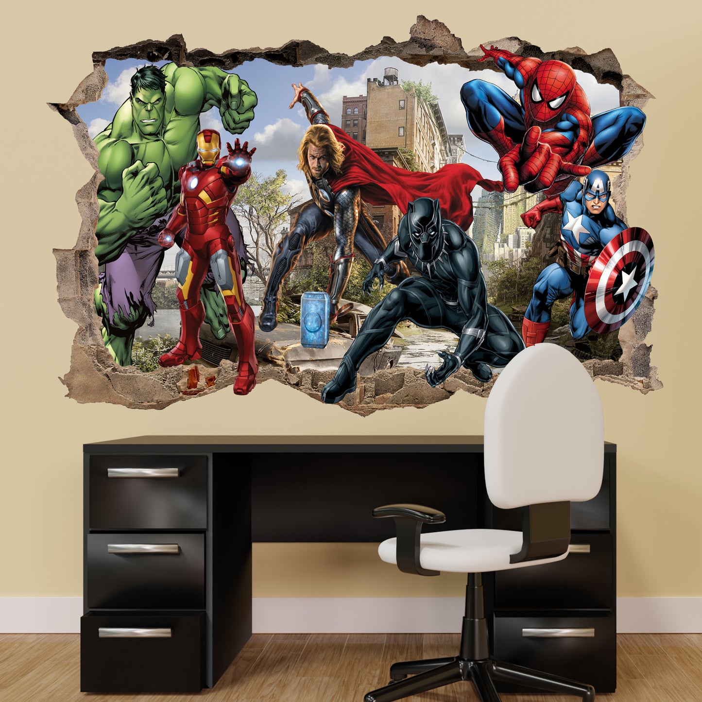 Superhero Theme Avengers Wall Sticker Art Poster Black Panther Spiderman  Nursery Room Decor Decal Mural 1152