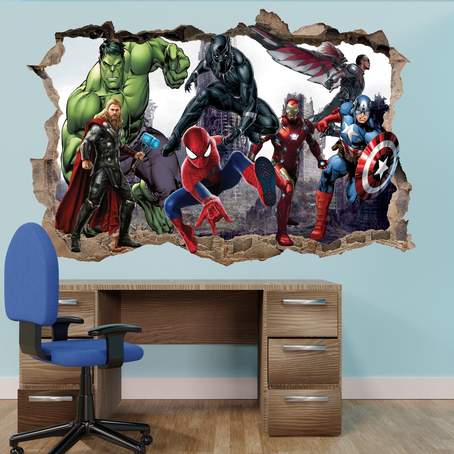 Wall Sticker Art Avengers Poster Thor Black Panther Spiderman Falcon  Nursery Room Decor Decal Mural 1155
