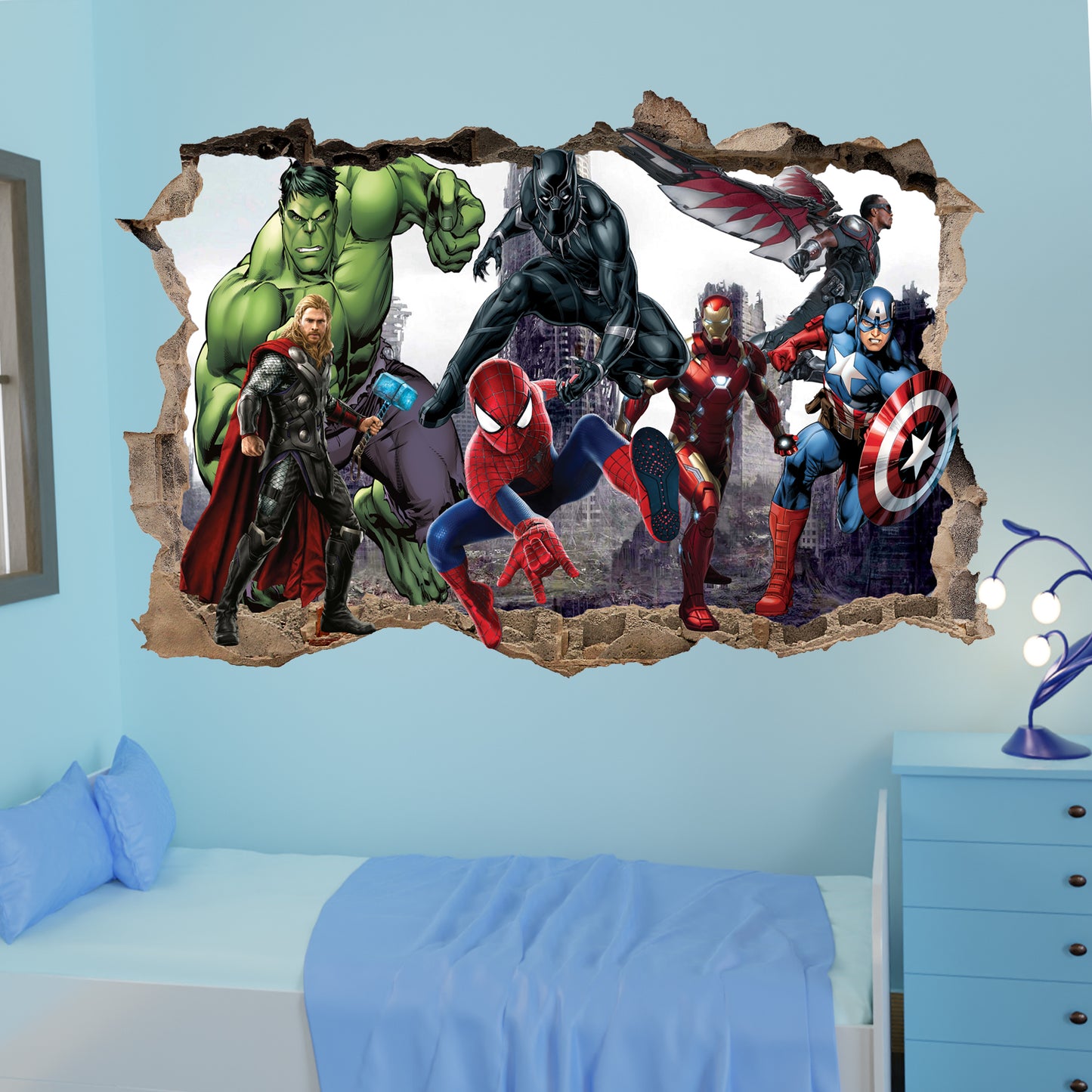 Wall Sticker Art Avengers Poster Thor Black Panther Spiderman Falcon  Nursery Room Decor Decal Mural 1155