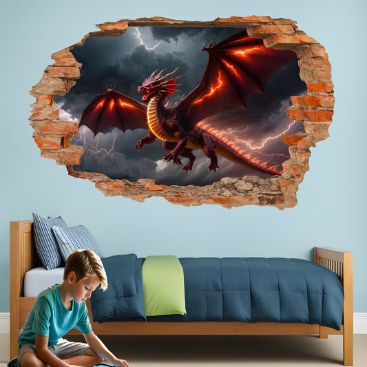 3D Flying Dragon Decal Poster Self-adhesive Wall Sticker Mura