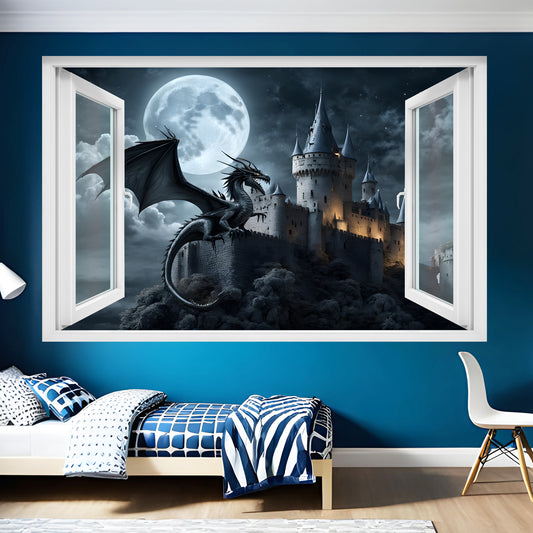 Medieval Castle and Dragon Decal Poster Self-adhesive Wall Sticker