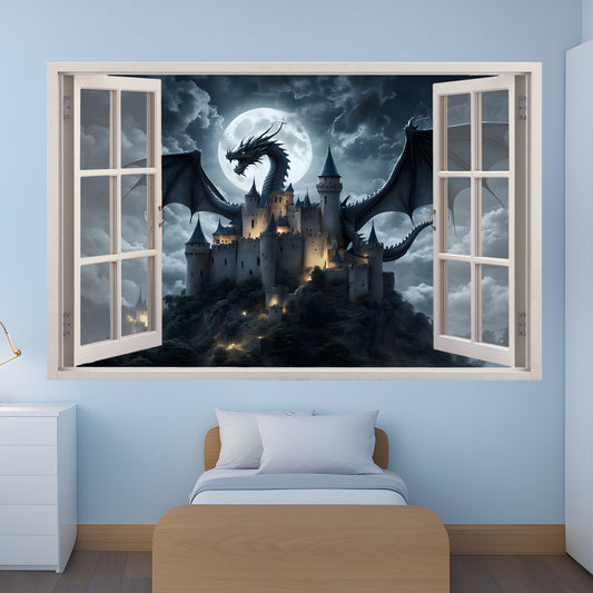 3D Medieval Castle and Dragon Decal Poster Self-adhesive Wall Sticker