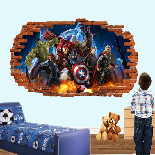 Superheroes Avengers Captain America Hulk Thor Ironman Wall Sticker 3D Art Poster Office Nursery Home Decor Decal Mural RH3
