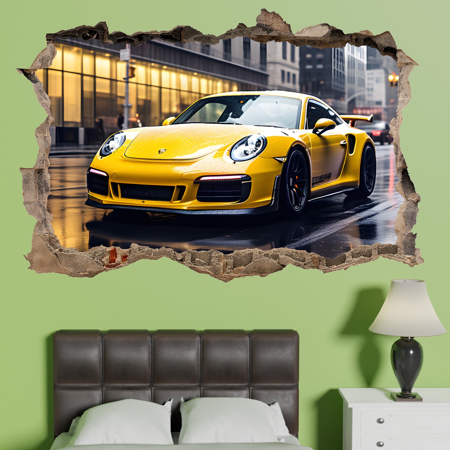 Fast Yellow Sports Car Wall Sticker Art Poster Room Office Nursery Shop Home Decor Decal Mural AC9