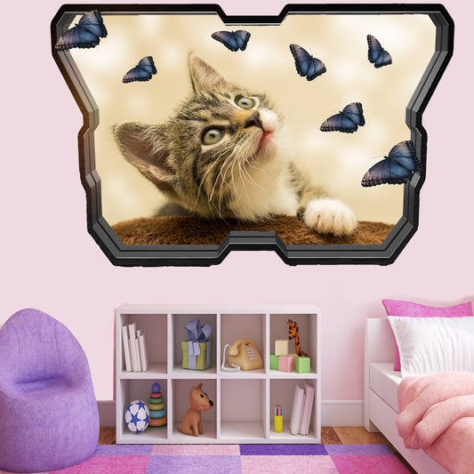 Cute Kitten and butterflies wall sticker mural decal